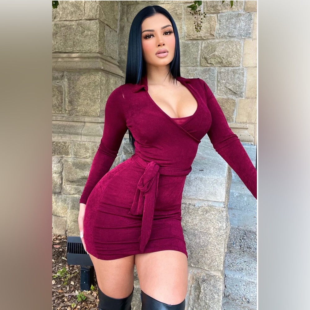 FASHIONOVA Bryn Slinky Mini Dress - Burgundy